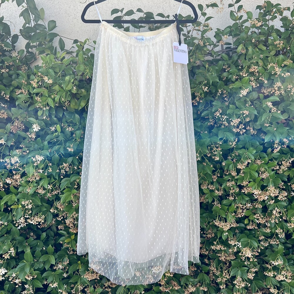 Red Valentino Skirt NWT White Tulle Pleated Point D'esprit Midi 38 US 2 fits Med - Picture 4 of 10